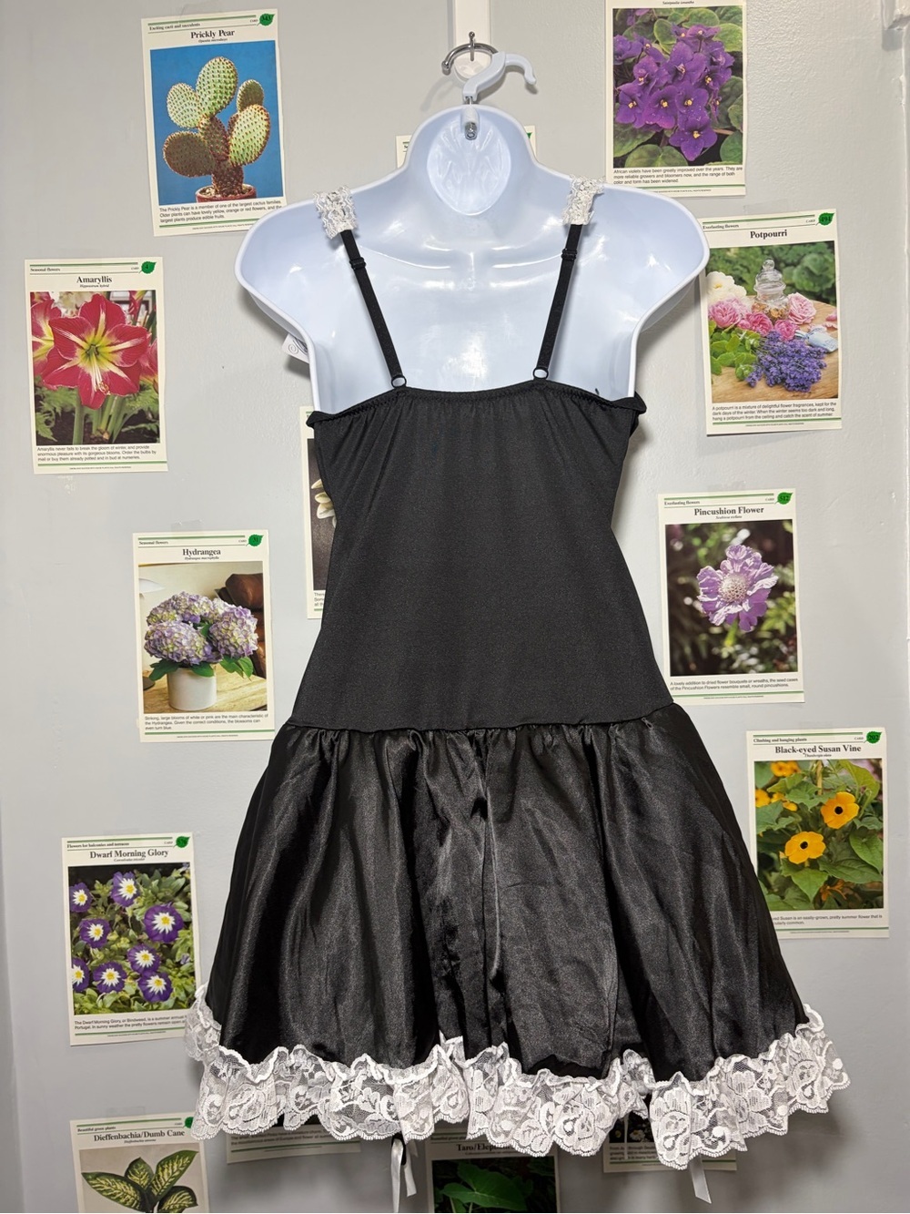 Black & White Lace Trim Satin Chemise - Women's Intimates - Picture 2 of 5